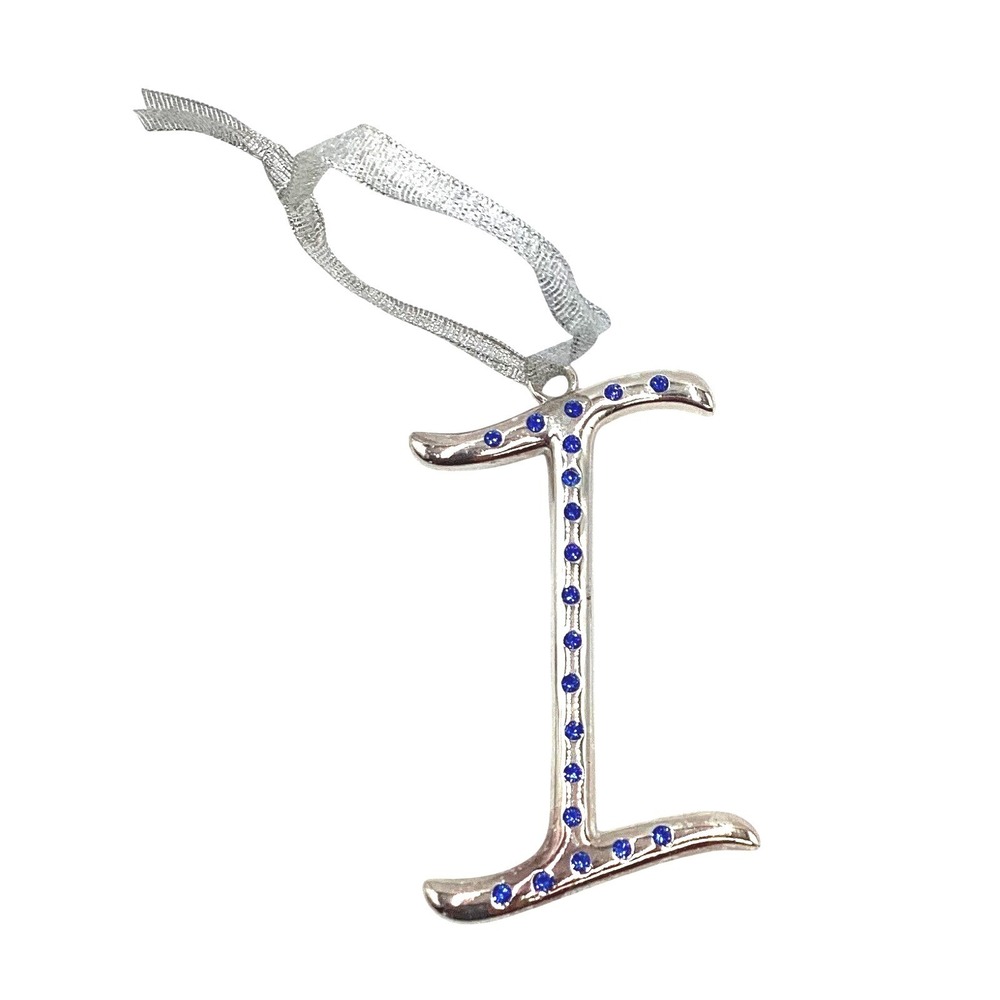 Harvey Lewis "I" Monogram Ornament Silver Plated Blue Swarovski Crystals‎